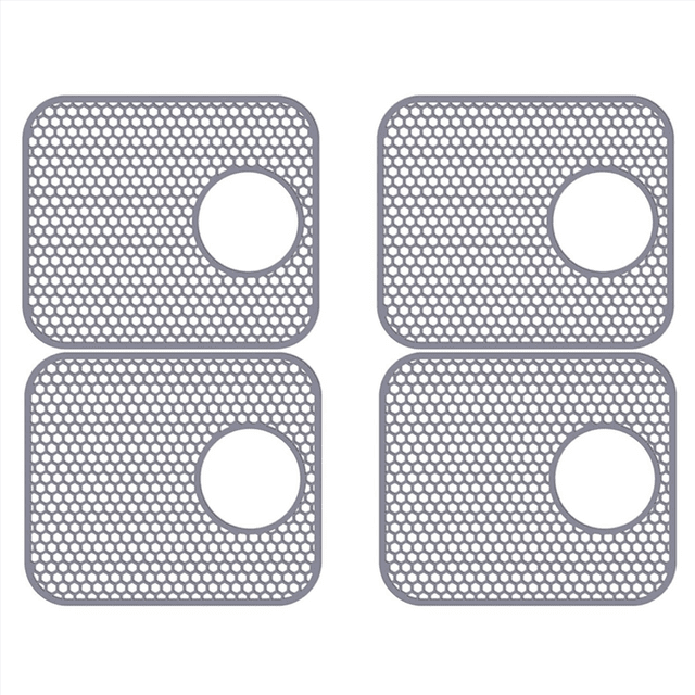 Silicone Sink Mat, 4 Pack Sink Protectors for Kitchen Sink with Rear Drain, Folding Non-Slip Heat Sink Mat