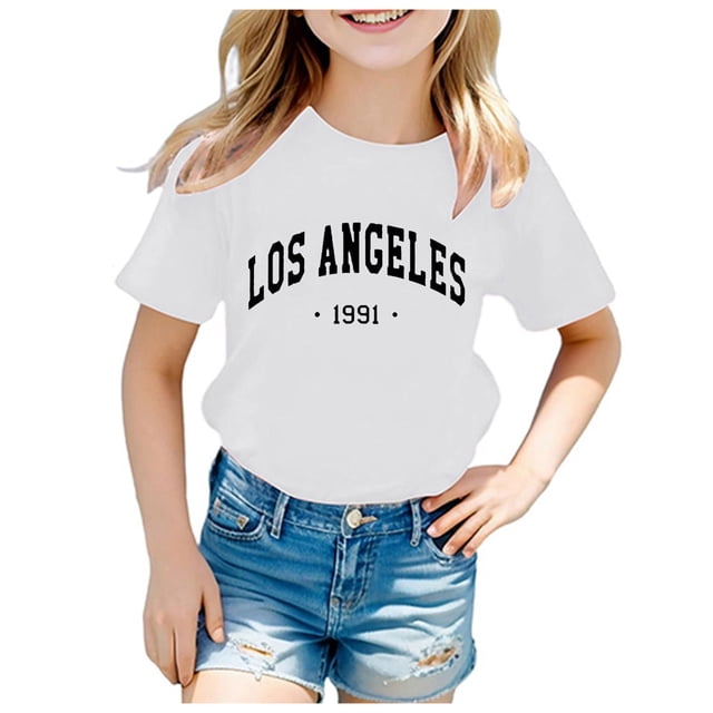 T-shirts pour Filles pour Enfants Décontractés à Manches Courtes avec Imprimé de Lettres, Col Ras du Cou, Tenue de Tous les Jours
