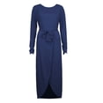 thumbnail image 4 of cfhntfmh Robes de Cocktail pour Femmes Automne Confortables Col Rond Manches Longues Longue Robe Maxi Douce Aguichant Ceinturée Fente Latérale Robe de Soirée, 4 of 4