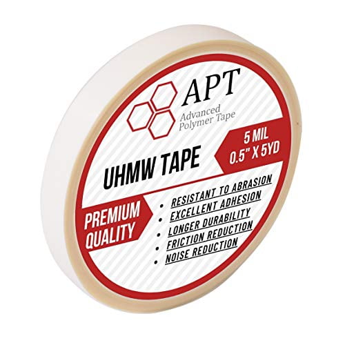 APT 0.007" Thick Low Friction Extra Durable Ultra-high Molecular Weight Polyethylene tape, for Surface Protection, Noise Reduction for Rails, Drawers and Lining, 0.5" x 5 yards, 1 Roll/Pack