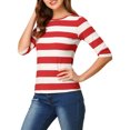thumbnail image 4 of INSPIRE CHIC Hauts pour Femmes Non Doublés Col Rond Manches au Coude Coupe Ajustée T-Shirt Décontracté TP Rouge, 4 of 7