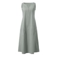 thumbnail image 4 of Ohufall Robe Femme en Coton et Lin à Col en V Sans Manches Décontractée Robe Débardeur Unie Confortable avec Poches Robe Midi d'Été Chic, 4 of 5