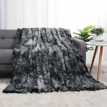 PiccoCasa Couverture Jetée de Luxe en Fausse Fourrure Shaggy pour Sofa et Canapé, Noire 60"x78 Pouces