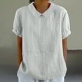 thumbnail image 2 of Timegard Chemises en Coton et Lin pour Femmes Mignonnes Froncées à Manches Bouffantes d'Été Chic Décontracté Amples à Col à Revers Hauts Blouse, 2 of 6