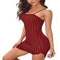 thumbnail image 4 of Women Plaid Mini Cami Bodycon Spaghetti Strap Split Dress, 4 of 6