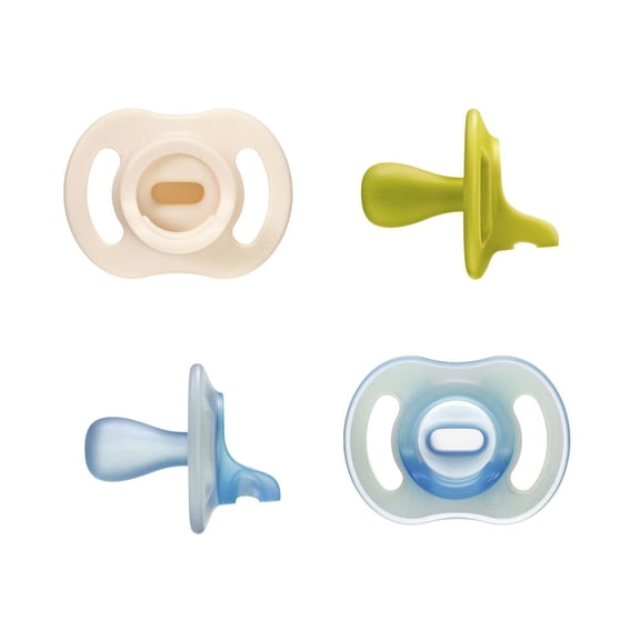 Tommee Tippee Ultra-light StayPut Day and Night Glow Pacifiers, 6-18m, 4 Count, One-Piece Silicone Design, Soft Skin Feel