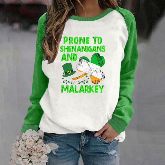 T-shirt de la Saint-Patrick pour Femmes, Manches Longues, Col Rond, Hauts Décontractés, Chemises Amples, Blouse Imprimée, Chandail en Molleton Graphique, T-shirt de la Saint-Patrick