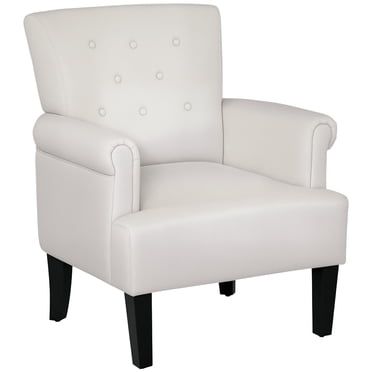 HOMCOM Fauteuil d'Appoint en Tissu Fauteuil Capitonné avec Pattes en Bois Accoudoirs Roulés