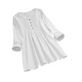 thumbnail image 1 of IROINID Discount Ladies Long Sleeve T Shirts Solid Color Button T-shirt Blouse Round Neck Lounge Tops,White, 1 of 8