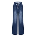 thumbnail image 3 of HongQid Women's Drawstring Wide Leg Jeans High Elastic Waisted Stretch Frayed Loose Fit Trouser Jeans Denim Pants, 3 of 8