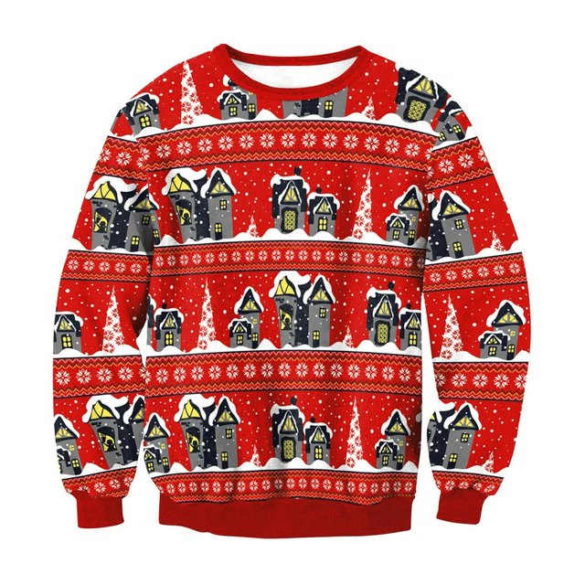 Pull à Manches Longues Pull Imprimé Noël Sweat-Shirt de Couple
