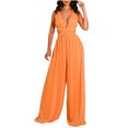 thumbnail image 1 of Womens Halter Neck Backless Loose Chiffon One-Piece Wide Leg Jumpsuit Overalls Full Length Long Pants Beach Boho Rompers, 1 of 7