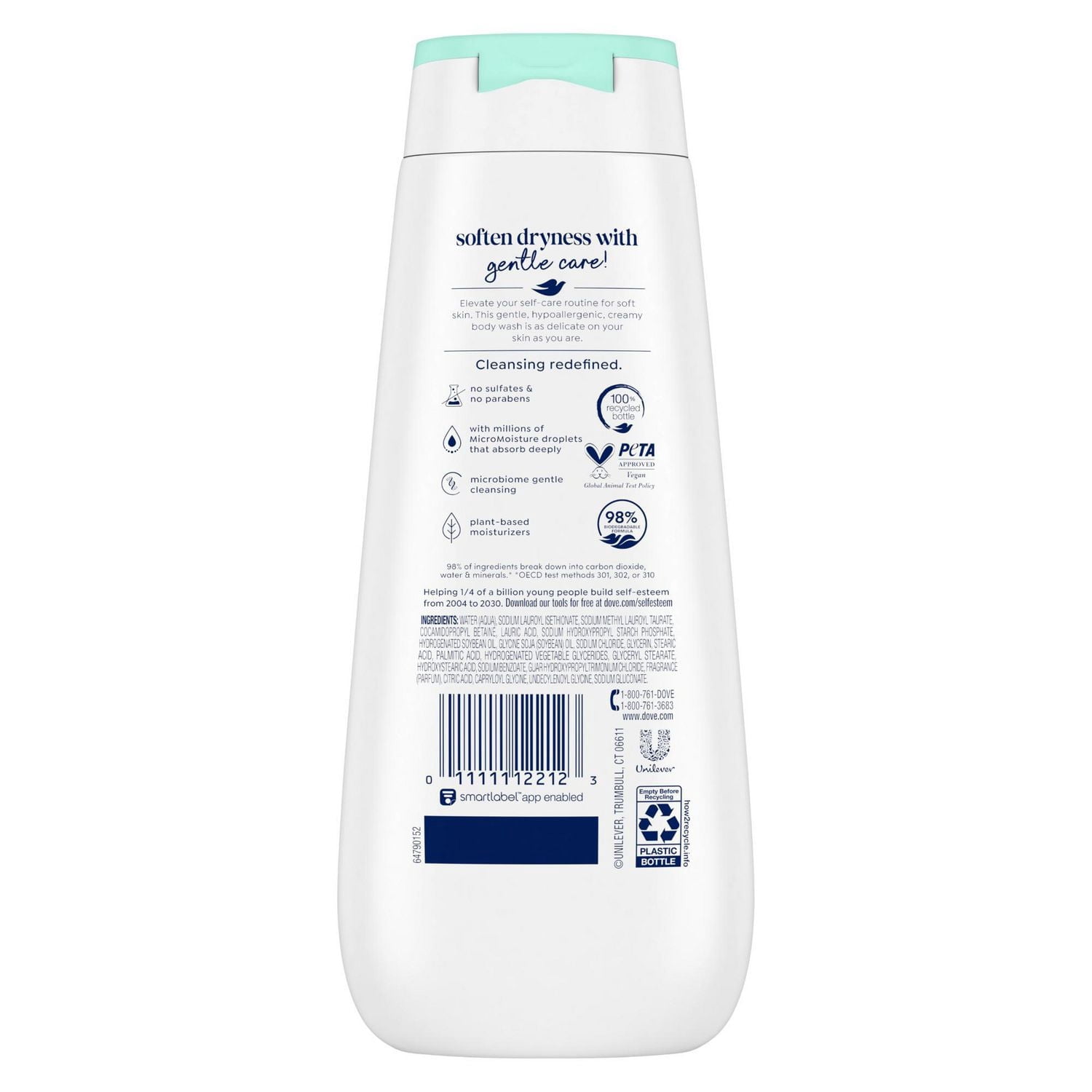 Dove Nettoyant Corporel pour 24 H de Peau Douce Hypoallergénique Peau Sensible, 325 ml