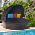 thumbnail image 3 of Gymax Lit de Jour Rond en Rotin pour Patio avec Coussins et Table Réglable, Noir, 3 of 10