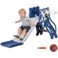 thumbnail image 1 of Qaba 3 in 1 Toddler Slide for Indoor with Basketball Hoop, Climber, Blue, 1 of 10