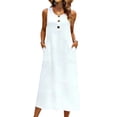 thumbnail image 1 of Tauxra Robe Chemise pour Femmes à Manches Longues, Robe Chemise Boutonnée avec Ceinture, Robe Décontractée Fluide de Couleur Unie, Robe Tunique à Col Ras du Cou pour Usage Quotidien au Bureau, 1 of 7