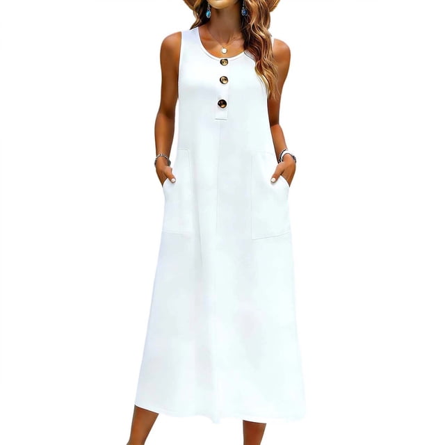 Tauxra Robe Chemise pour Femmes à Manches Longues, Robe Chemise Boutonnée avec Ceinture, Robe Décontractée Fluide de Couleur Unie, Robe Tunique à Col Ras du Cou pour Usage Quotidien au Bureau