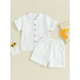 thumbnail image 2 of Gupgi Boys Summer Cotton Outfits Kids Solid Color Buttons Short Sleeve Tops Elastic Waist Shorts, 2Pcs Set, 2 of 6