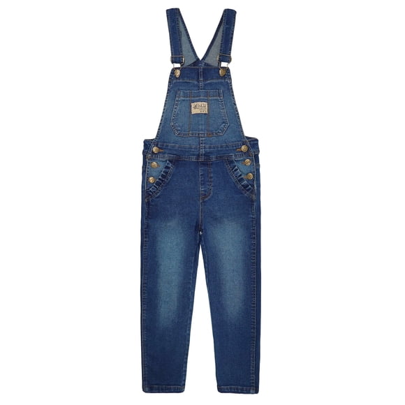 KIDSCOOL SPACE Salopette en Jean pour Grandes Filles, 3 Boutons Bande Élastique Intérieure Combinaison en Denim Extensible et Doux, Bleu, 9-10 Ans