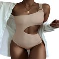 thumbnail image 1 of Women‘s Slim Monokini Solid Color One Shoulder Hollow One Piece Swimsuit Beach Bathing Suit, 1 of 2