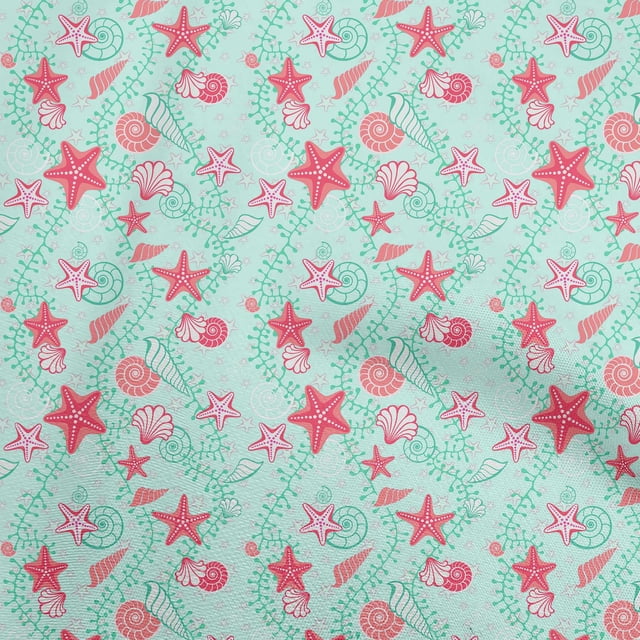 oneOone Silk Tabby Aqua Blue Fabric Beach Seashell Sewing Craft Projects Fabric Prints By Yard 42 Inch Wide