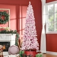 thumbnail image 2 of HOMCOM Snow Flocked Pencil Artificial Christmas Tree with Steel Base Pink, 2 of 10