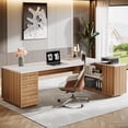 thumbnail image 1 of Tribesigns L-Shaped Executive Office Desk with File Drawers, Storage Cabinet, and Adjustable Shelves, 85.8-Inch Corner Business Workstation, White and Walnut, 1 of 5