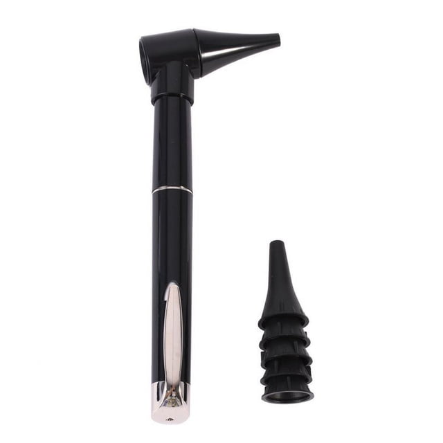 Medical Diagnostic Otoscope penlight Professional Ear Inspection Scope Ear Care Checker Device in a sleek black design with a detachable otoscope head and an additional ear speculum attachment. Features a built-in 3X magnification lens and adjustable LED light for ear, nose, and throat examinations. Suitable for doctors, nurses, students, and home use.