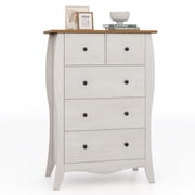 Gymax 38'' Farmhouse Chest of Drawers w/ 5 Folding Fabric Drawers & Anti-tipping Kit Gray