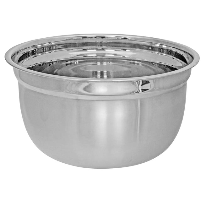 IH Casa Decor Bol à Mélanger Allemand en Acier Inoxydable 8,50 Pouces Montré dans une Vue de devant Centrée avec une surface Lisse et Réfléchissante en Acier Inoxydable Argenté, un Rebord Roulé et une base Arrondie, Idéal comme Accessoire de Cuisine pour Mélanger et Servir, Facile à Nettoyer et à Ranger.