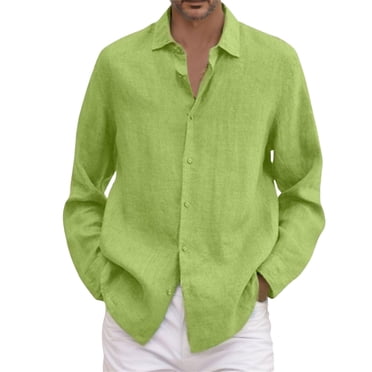 Ketyyh-chn99 Mens Linen Shirts Fashion Male Summer Solid Casual Plus Size Loose Shirt Mens Turn Down Long Sleeve Shirt Yellow,XL