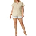 thumbnail image 3 of GRACE & GRANDEUR Women's Plus Size Keyhole Neck Short Sleeves Floral Chiffon Shirt Blouses 2X Beige, 3 of 8