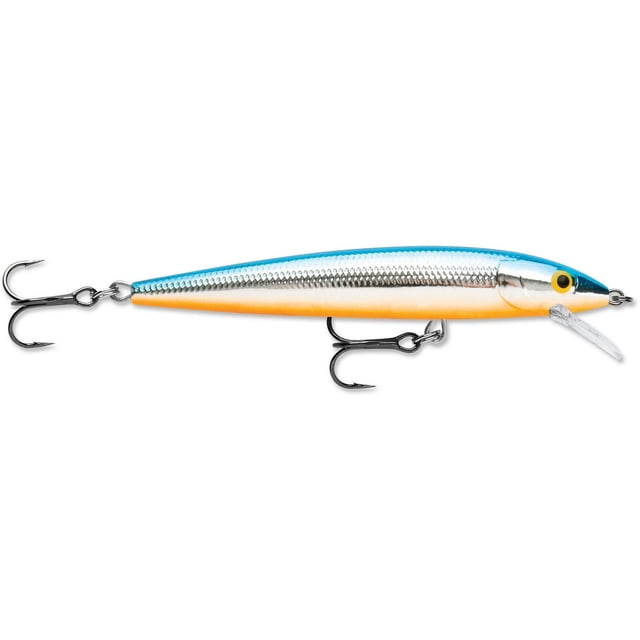 Rapala Husky Jerk Leurre de Pêche 4 Pouces Argent Bleu avec Corps en Plastique Équilibré, Écailles Argent Métalliques, Dos Bleu et Ventre orange, Équipé d'Hameçons Triples VMC en nickel Noir et d'Une Lèvre de Plongée Transparente, Conçu pour Lancer Ou Traîner à Toute Vitesse et Amplifier le Son sous-Marin avec Sa Chambre à Hochet.