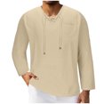 thumbnail image 1 of RXIRUCGD Men's Fashion Fallow Drawstring Solid Color Pockets Long Sleeve V-Neck Tops, Beige, Size: M, 1 of 5