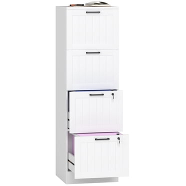 HOMCOM 4 Drawer File Cabinet with Lock Filing Cabinet for A4 Letter White