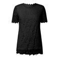 thumbnail image 3 of Haut en Dentelle pour Femmes Col Rond Crochet Manches Courtes - T-Shirt Décontracté d'Été - TTTG-TTTTTG, 3 of 4