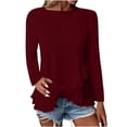 thumbnail image 1 of Plebaso Women's Long Sleeve Eyelet Tops Crew Neck Ruffle Blouses Dressy Irregular Hem Womens Spring Shirts, 1 of 7