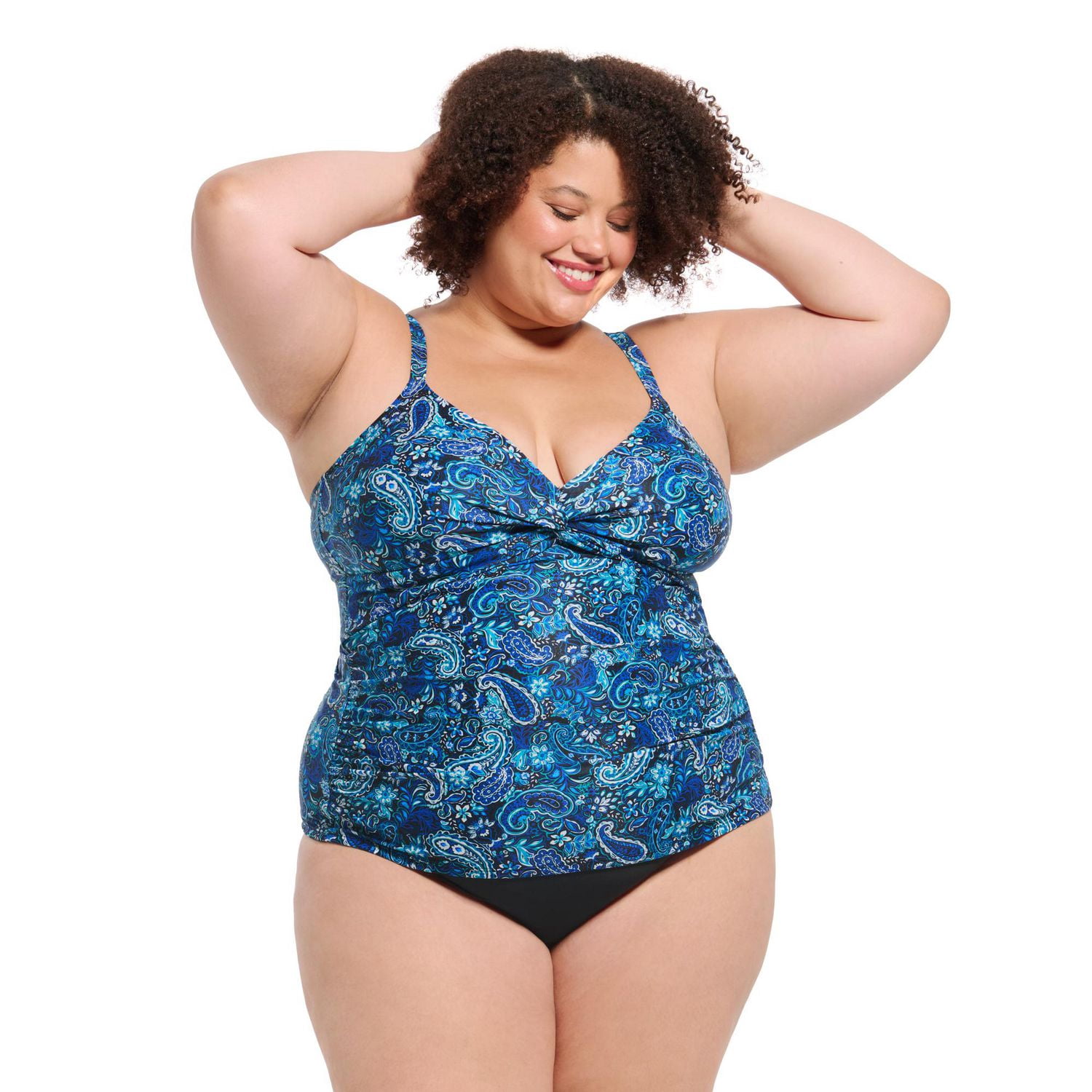 Krista Plus Haut de maillot bain croisé tankini à col en V pour femme avec bretelles ajustables et soutien la poitrine