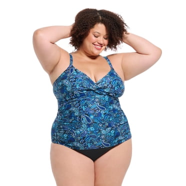 Krista Plus Women's V Neck Camisole Tankini Swim Top with Adjustable Straps and Bust Support