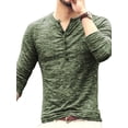 thumbnail image 3 of Haut Homme Col Rond Bouton Homme Automne Chemisier Basique Manches Longues Décontracté Coupe Ajustée T-Shirt, Vert, m, 3 of 5