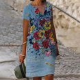 thumbnail image 1 of SMihono Robe d'Été Grande Taille pour Femmes 2023 Manches Courtes Robes Mode Fleurs Imprimées Taille Robe Soleil Col en V Longueur Genou, 1 of 5