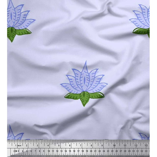 Soimoi Rayon Fabric Leaves & Lotus Block Fabric Prints by Yard 56 Inch Wide