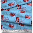 thumbnail image 2 of Soimoi Blue Velvet Fabric London Theme Architectural Print Sewing Fabric Yard 58 Inch Wide, 2 of 3