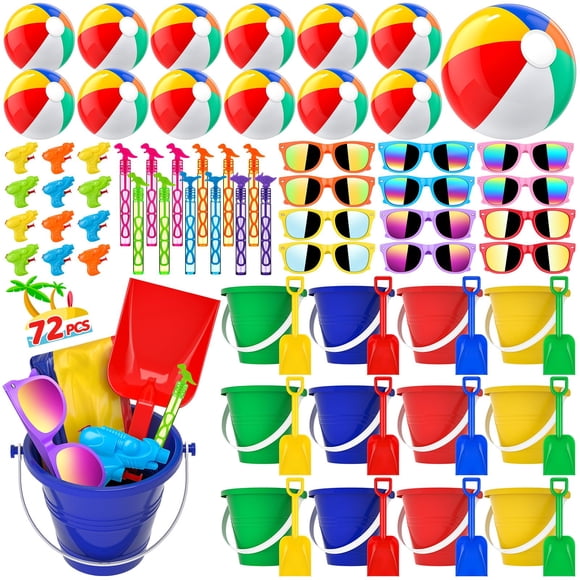 GIFTINBOX Mega Pool Party Beach Favors - 72pcs Toys For Kids Ages 3 4 5 6 7 8 Balls Bulk, Sand Toys, Sunglasses, Bubble Wands, Summer for Supplies Birthday