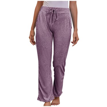 AherBiu Pantalons de Survêtement pour Femmes Jambes Larges Taille Haute Joggers Décontractés Confortables Couleur Unie Pyjamas