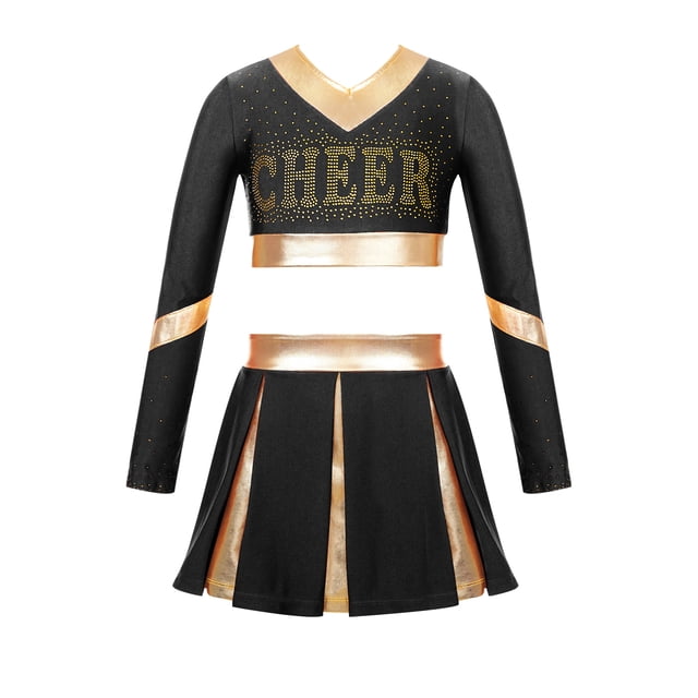 Aislor Uniforme de Cheerleading pour Filles Enfants Tenues de Cheer Patchwork Métallique Costume de Compétition Performance A04 6