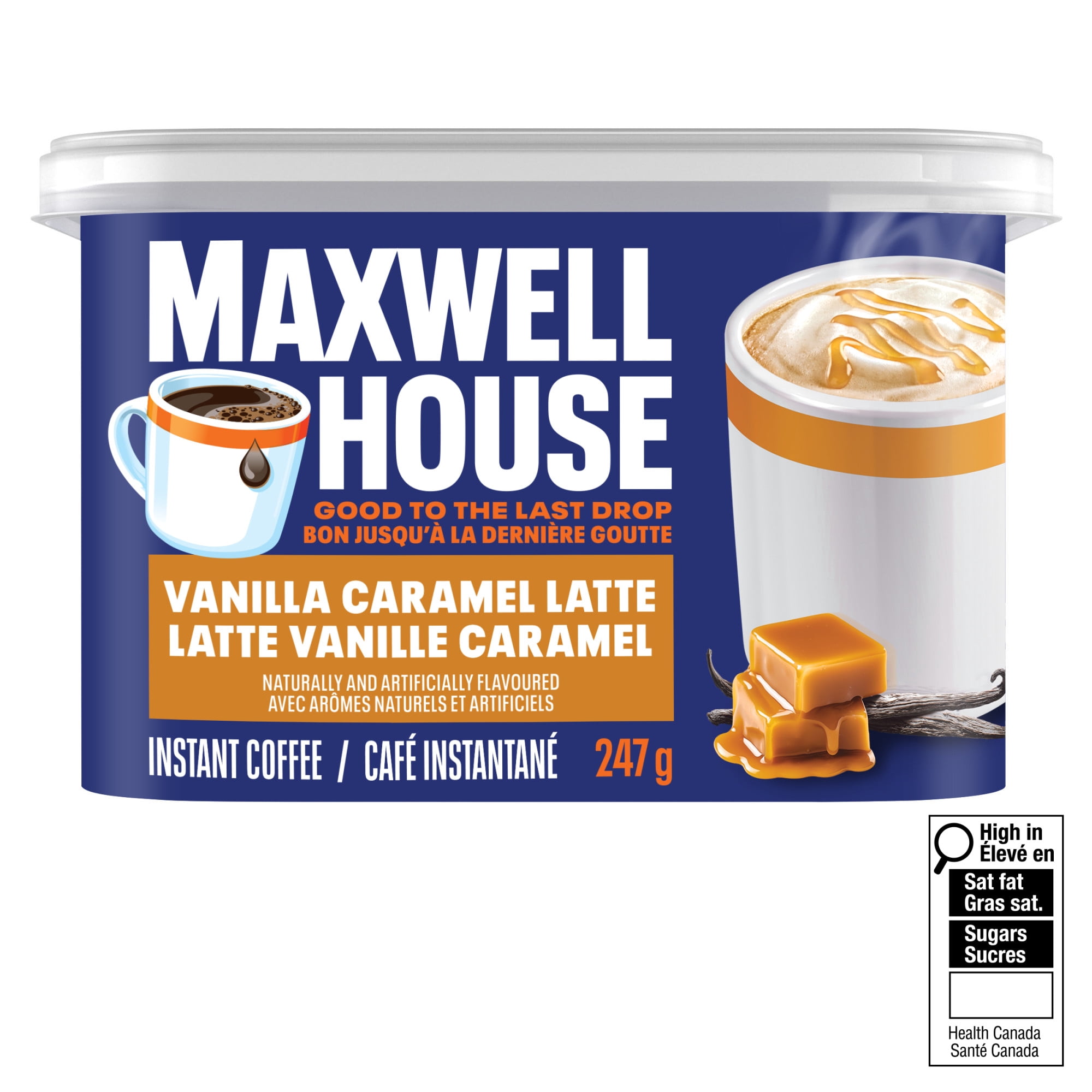 Maxwell House Vanilla Caramel Latte Instant Coffee Beverage Mix, 247 g Canister