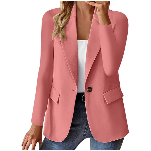 ManxiVoo Professional Womens Blazer Cardigan Open Front Lightweight Office Wear Versatile Spring Layering Piece M Size Pink