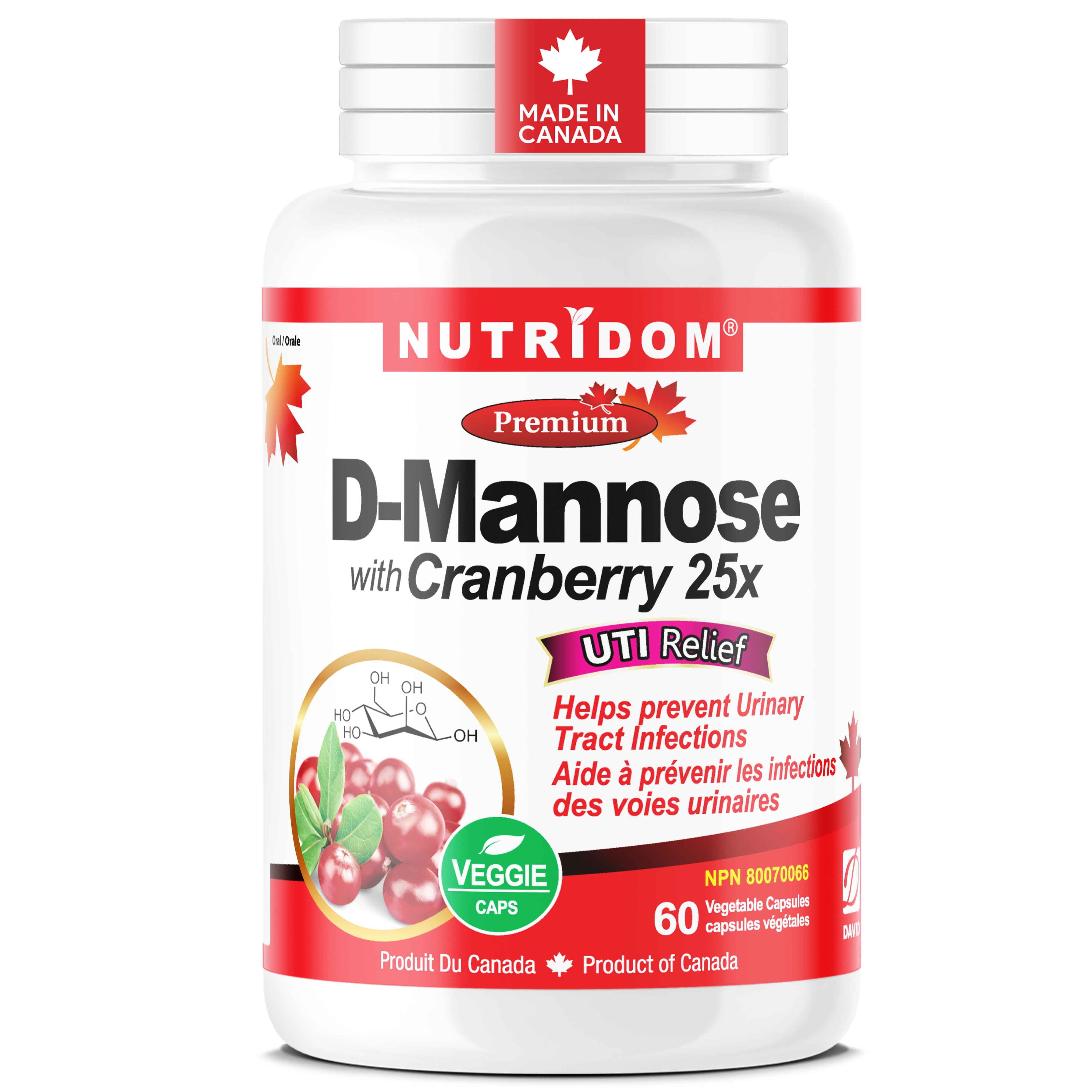Nutridom D-Mannose 500mg with Cranberry 25X, Urinary Tract Support, 60 ...