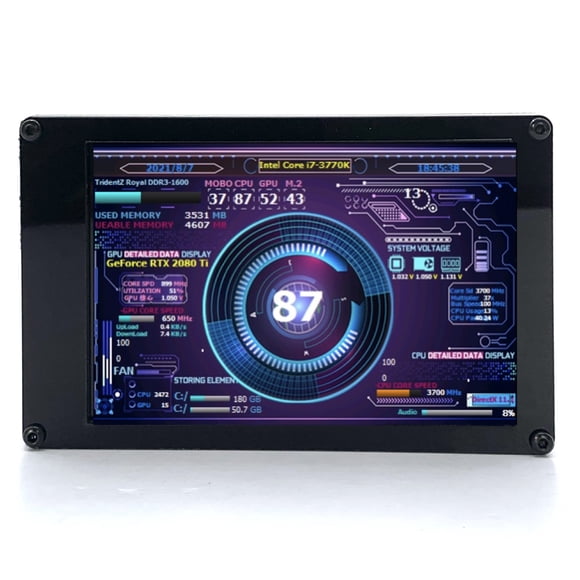 Arealer 3.5 Inch IPS Display Screen Secondary Screen Mini Monitor Horizontal Vertical Screen Switching 360° Rotation Dual USB Ports for Raspberry Pi Computers ITX PC Chassis